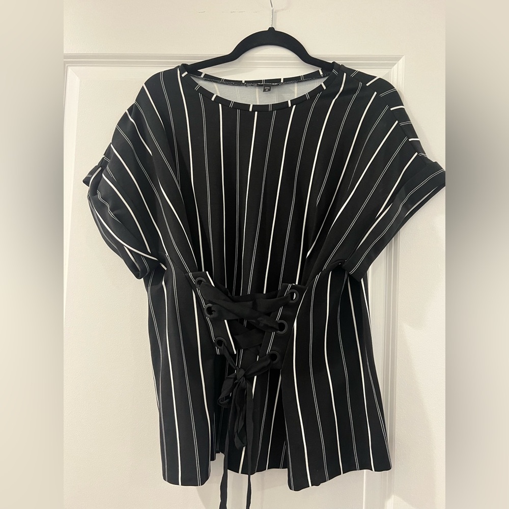 Express short sleeve corset tie top - M - black